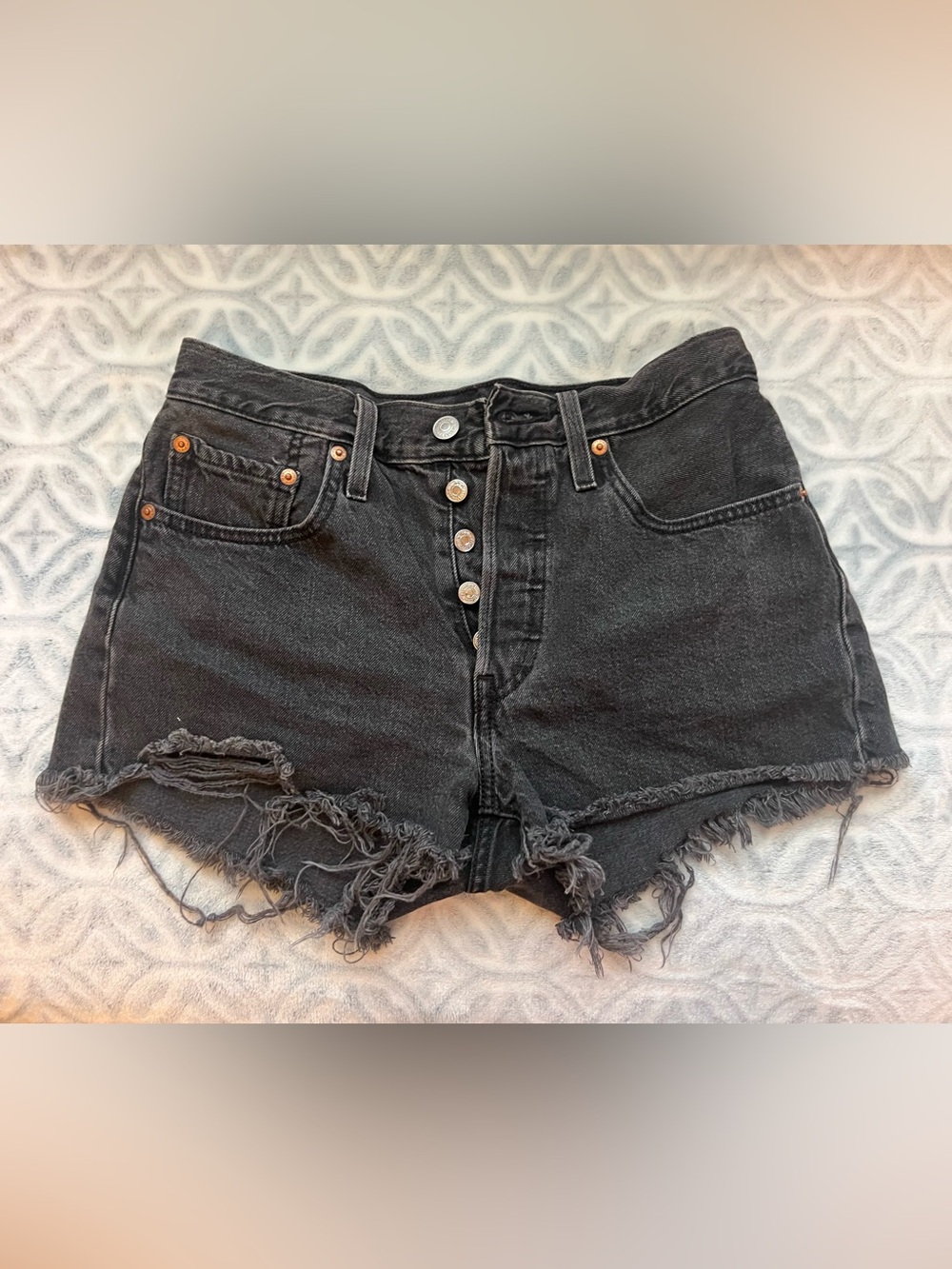 Levi's 501 Black Distressed Button-Fly Jean Shorts